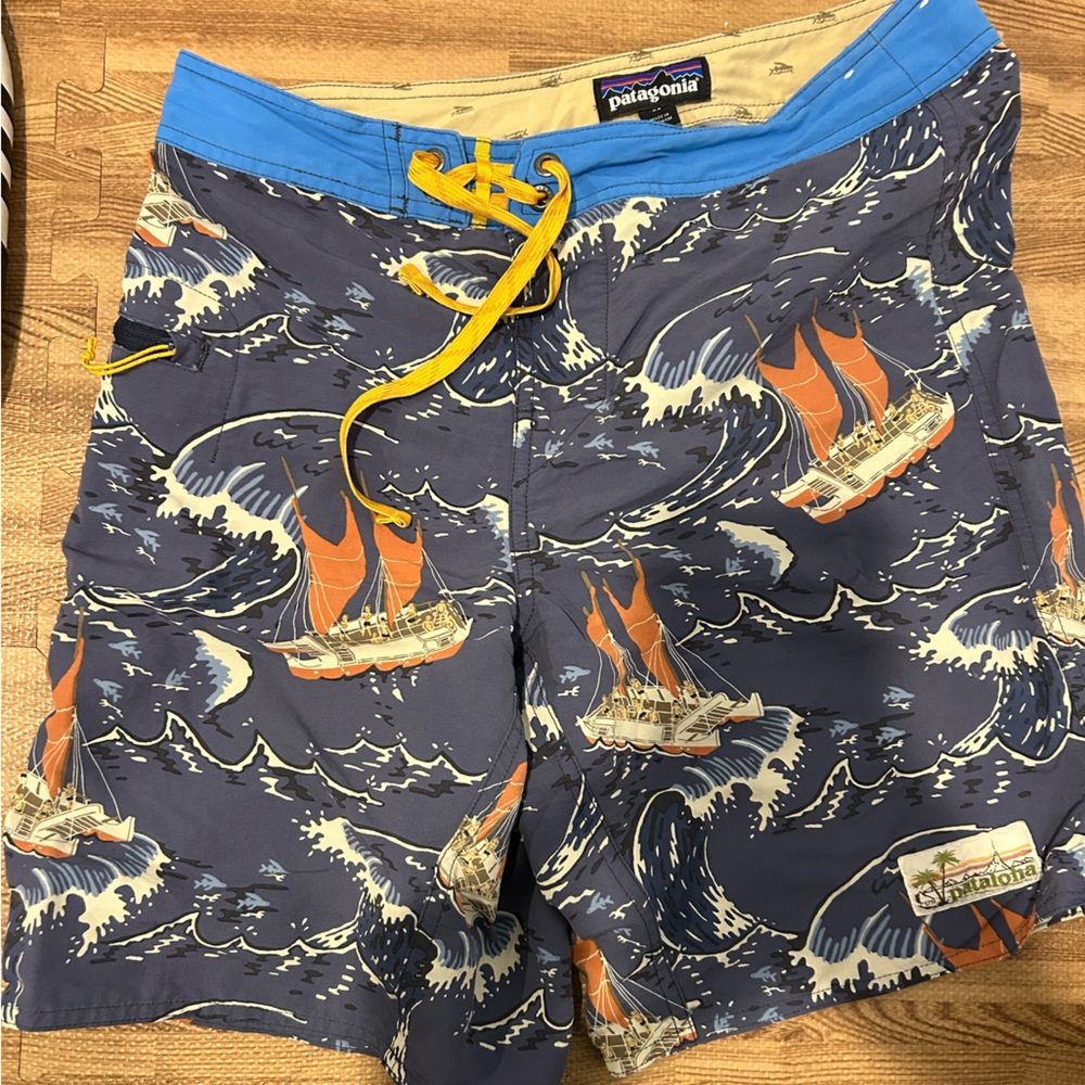 Patagonia Men's Nautical Swim Shorts - Blue and Orange